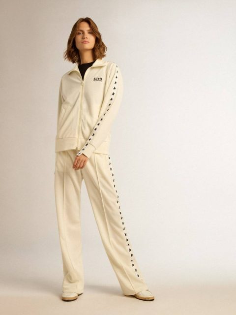 Women’s White Zipped Sweatshirt With White Strip And Black Stars Golden Goose Sweatshirts Papyrus White Women - Image 3