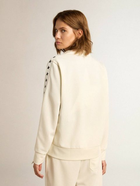 Women’s White Zipped Sweatshirt With White Strip And Black Stars Golden Goose Sweatshirts Papyrus White Women - Image 4