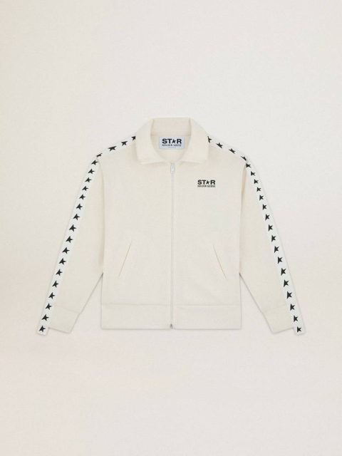 Women’s White Zipped Sweatshirt With White Strip And Black Stars Golden Goose Sweatshirts Papyrus White Women