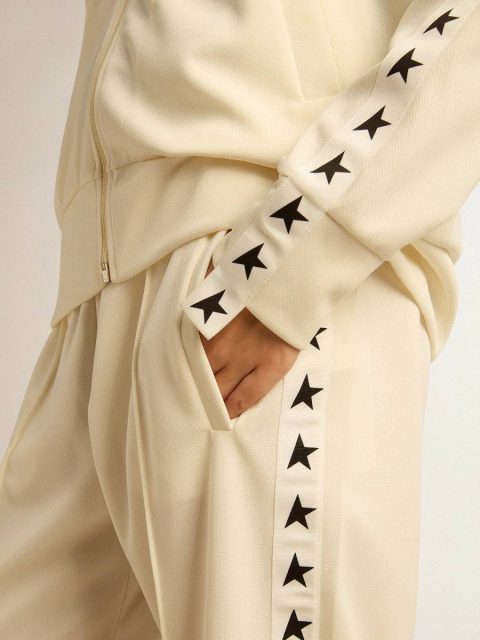 Women’s White Zipped Sweatshirt With White Strip And Black Stars Golden Goose Sweatshirts Papyrus White Women - Image 5