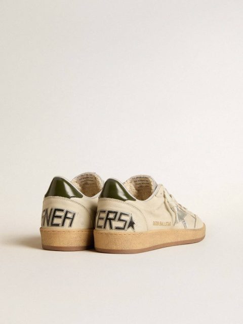 Worn White Golden Goose Men Men's Ball Star With Silver Leather Star And Green Leather Heel Tab Ball Star - Image 4