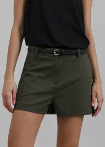 Xandra Mini Shorts - Khaki Women The Frankie Shop Green Bottoms - Image 2