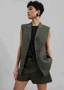 Xandra Mini Shorts - Khaki Women The Frankie Shop Green Bottoms - Image 4