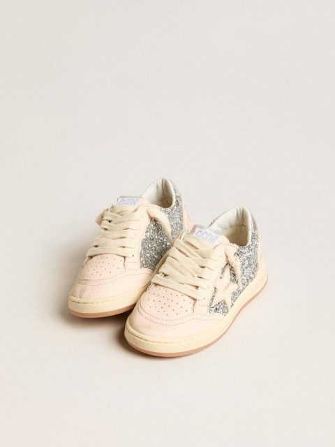 Young Ball Star In Glitter With Silver Metallic Leather Heel Tab Girls (4-10 Years) Kids Silver Golden Goose - Image 2