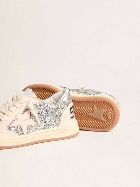 Young Ball Star In Glitter With Silver Metallic Leather Heel Tab Girls (4-10 Years) Kids Silver Golden Goose - Image 3