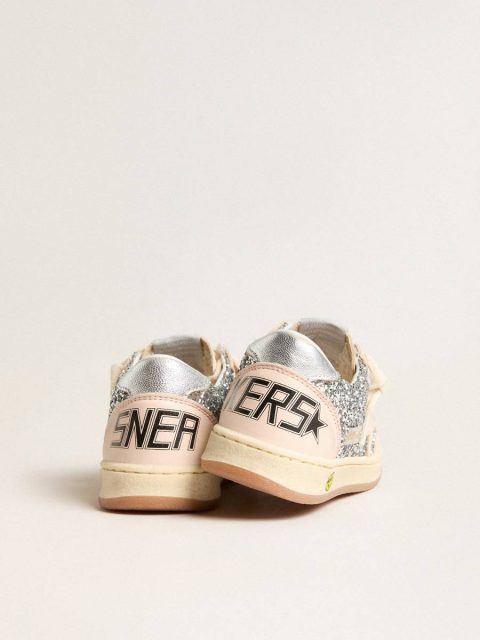 Young Ball Star In Glitter With Silver Metallic Leather Heel Tab Girls (4-10 Years) Kids Silver Golden Goose - Image 4