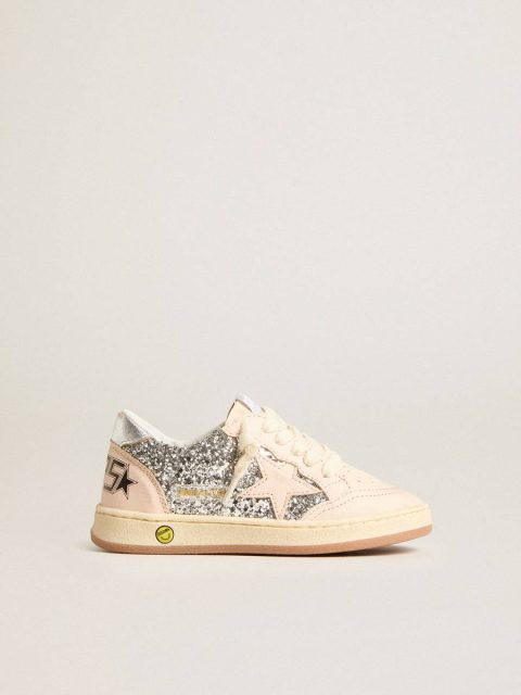 Young Ball Star In Glitter With Silver Metallic Leather Heel Tab Girls (4-10 Years) Kids Silver Golden Goose