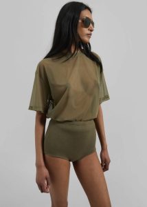 Zolli Mesh Tee - Khaki Women Tops The Frankie Shop Green - Image 2