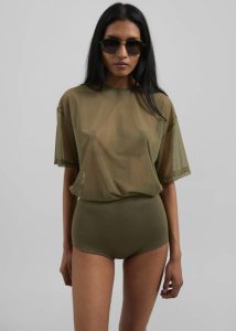 Zolli Mesh Tee - Khaki Women Tops The Frankie Shop Green - Image 5
